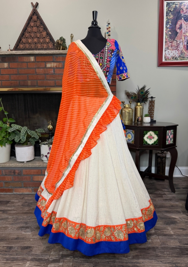 White Jute Blue Gamthi Chaniya Choli